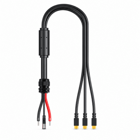 BLUETTI Locking Terminal to XT60 Adapterkabel in Gesamtansicht mit Y-Kabel und drei XT60-Steckern