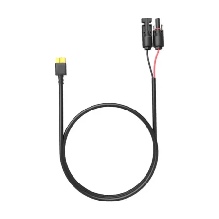 Bluetti PV-Ladekabel mit MC4-Steckern auf XT60-Anschluss, Kabel in Schlaufe vor weißem Hintergrund.