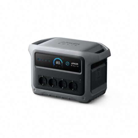Anker SOLIX C1000X Gen 2 Powerstation 1024 Wh in Schrägansicht mit Display und vier Schuko-Steckdosen