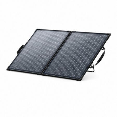Anker SOLIX PS100 bifaziales faltbares Solarpanel 100 W aufgeklappt mit Aluminiumrahmen, Tragegriff und Ständer