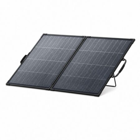 Anker SOLIX PS200 bifaziales faltbares Solarpanel 200 W aufgeklappt mit Aluminiumrahmen, Tragegriff und Ständer