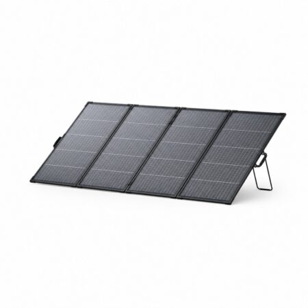 Anker SOLIX PS400 bifaziales faltbares Solarpanel 400 W mit vier Modulfeldern aufgestellt auf Ständer