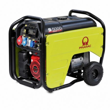 Pramac S 5000 Benzin-Stromerzeuger 400 V / 230 V mit AVR, Honda-GX-Motor, CEE-Drehstromsteckdose und Radsatz