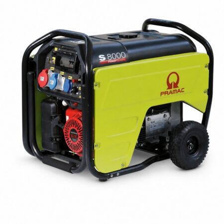 Pramac S 8000 Benzin-Stromerzeuger 400 V / 230 V mit AVR, Honda-GX-Motor, CEE-Drehstromsteckdose und Radsatz