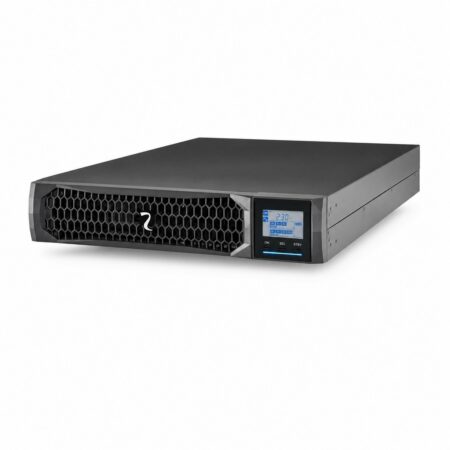 Riello Sentinel Dual2 SD2 Online-USV im 19-Zoll-Rackgehäuse, Schrägansicht mit LCD-Display