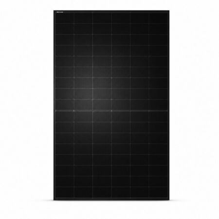 Frontansicht des Tongwei TWMNH-48HE 455 Full Black Glas-Glas Solarmoduls mit 455 Wp, schwarzer Zellfläche und schwarzem Rahmen