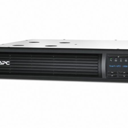 APC Smart-UPS SMT1000RMI2UC Line-Interactive-USV 1000 VA im 19-Zoll-Rackgehäuse mit 2 HE und LCD-Display, Schrägansicht von vorn
