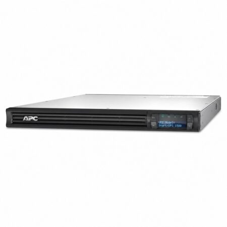 APC Smart-UPS SMT1500RMI1U Line-Interactive-USV 1500 VA für 19-Zoll-Rack mit 1 HE und LCD-Display, Schrägansicht von vorn
