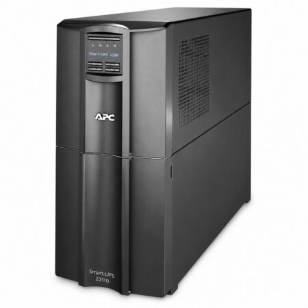 APC Smart-UPS SMT2200IC Line-Interactive-USV 2200 VA im Tower-Gehäuse mit LCD-Display, Schrägansicht von vorn