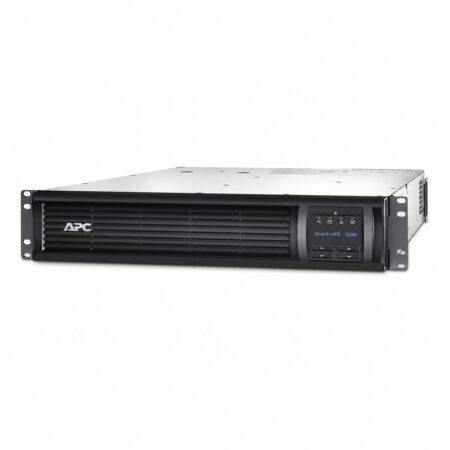 APC Smart-UPS SMT2200RMI2UNC Line-Interactive-USV 2200 VA für 19-Zoll-Rack mit 2 HE und LCD-Display, Schrägansicht von vorn