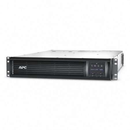 APC Smart-UPS SMT3000RMI2UNC Line-Interactive-USV 3000 VA für 19-Zoll-Rack mit 2 HE und LCD-Display, Schrägansicht von vorn