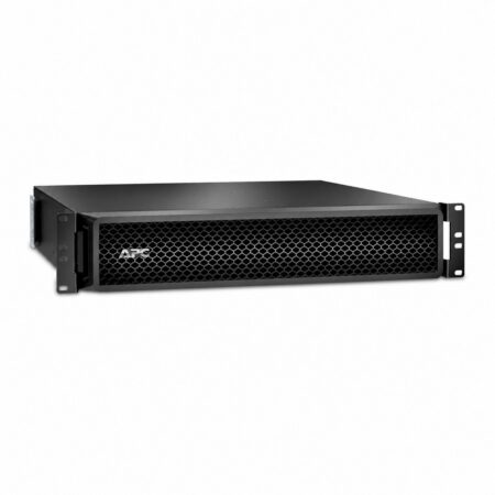 APC Smart-UPS SRT Rack-Batteriepack 2 HE mit schwarzer Frontblende und Rackwinkeln, Schrägansicht von vorn