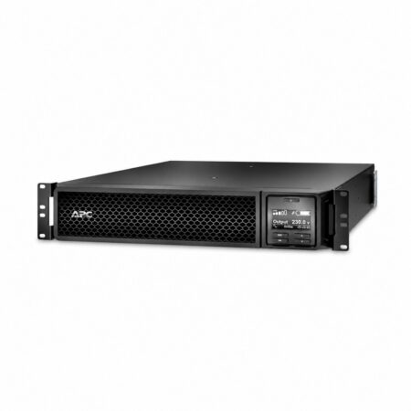 APC Smart-UPS SRT1000RMXLI Online-USV 1000 VA im 19-Zoll-Rackgehäuse mit 2 Höheneinheiten, LCD-Display und Montagewinkeln, Schrägansicht von vorn