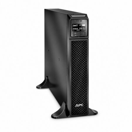 APC Smart-UPS SRT3000XLI Online-USV 3000 VA im Tower-Gehäuse mit LCD-Display und Standfüßen, Schrägansicht von vorn
