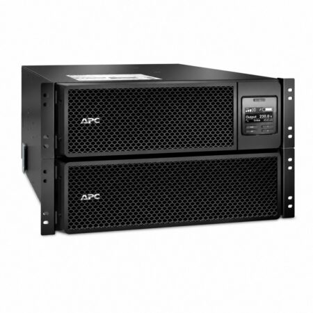 APC Smart-UPS SRT8KRMXLI Online-USV 8000 VA im 19-Zoll-Rackgehäuse mit 6 Höheneinheiten, LCD-Display und Montagewinkeln, Schrägansicht von vorn
