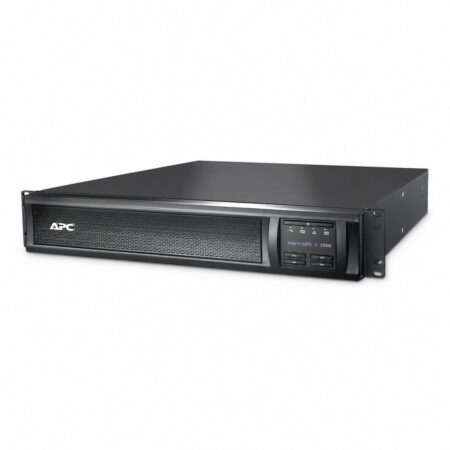 APC Smart-UPS X SMX1500RMI2UNC Line-Interactive-USV 1500 VA in Rack-Ausrichtung mit 2 Höheneinheiten, Schrägansicht von vorn mit LCD-Display