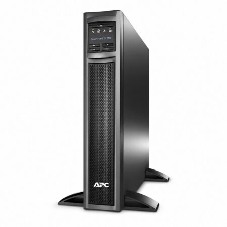 APC Smart-UPS X SMX750I Line-Interactive-USV 750 VA als Tower aufgestellt, Schrägansicht von vorn mit LCD-Display