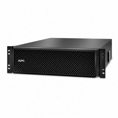APC SRT192RMBP2 Rack-Batteriepack 192 V mit 3 HE, schwarze Frontblende und Rackwinkel, Schrägansicht von vorn