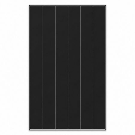 Frontansicht des Heckert Solar ZEUS 3.0 Performance Solarmoduls mit 495 Wp, schwarzen Back-Contact-Zellen, hellen Zellzwischenräumen und schwarzem Rahmen